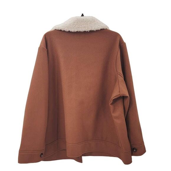 Old Navy NEW Size XXL Brown Sherpa Faux Fleece Collar button Up coat jacket - Picture 2 of 6